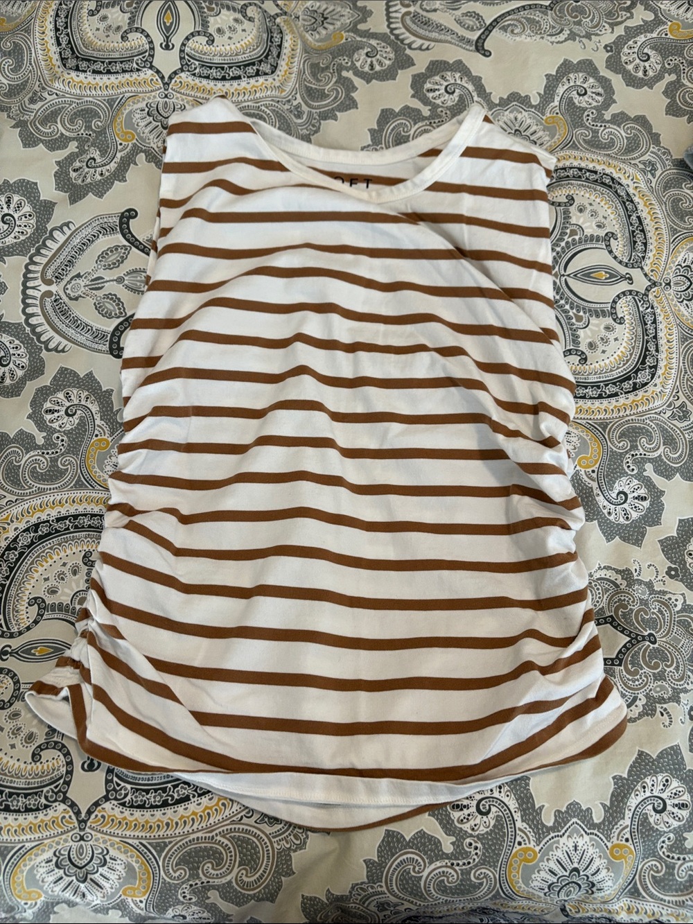 LOFT White and Brown Striped Sleeveless Tank